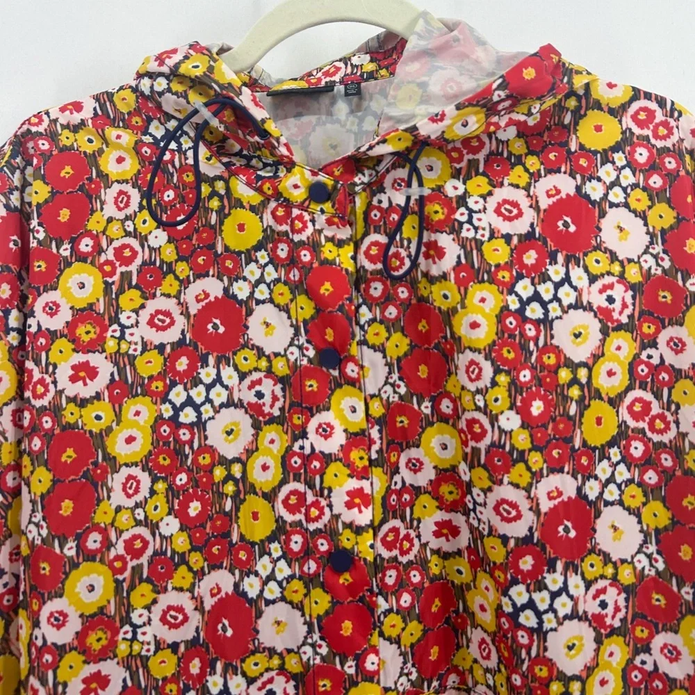 Kate Spade Saturday Red Floral Hooded Waterproof Rain Poncho Jacket